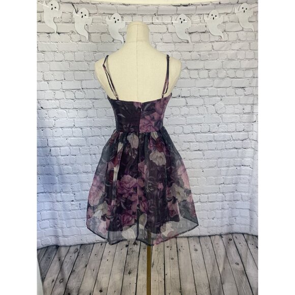 LAST CHANCE Lulus XS Midnight Beauty Black Purple Floral Bustier Mini Dress - Picture 6 of 11